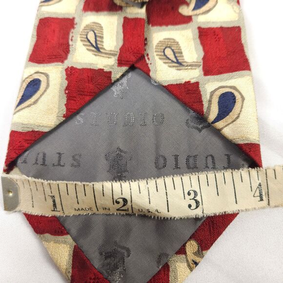 Robert Talbott Studio Red Beige Paisley Checkered Silk Tie 4" x 57.25" USA - Picture 5 of 6